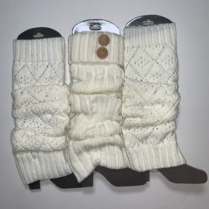Ladies leg warmers one size 3 pack white knitted